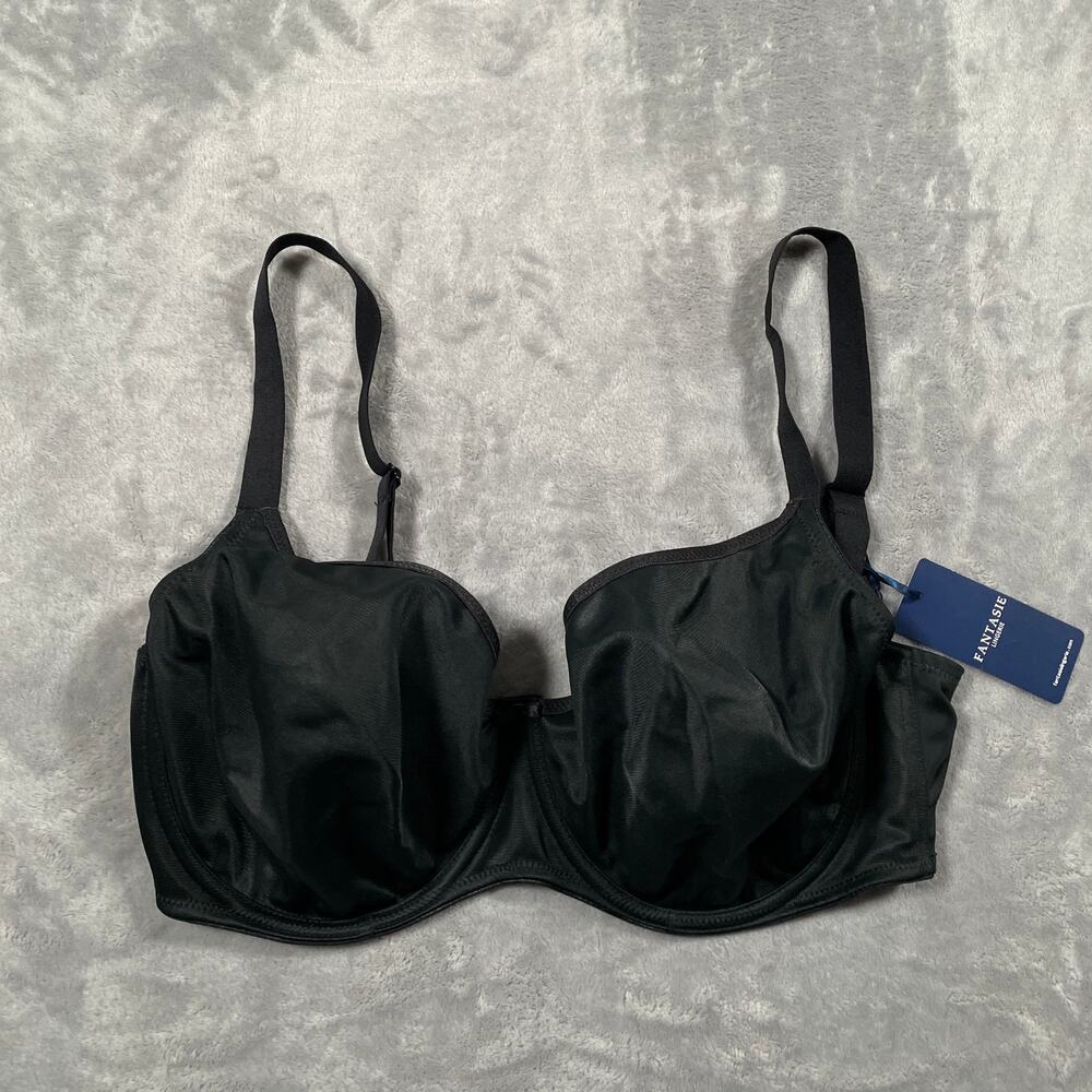 Fantasie Smoothing Bra Womens 36GG Black Underwire Supportive Adjustable New